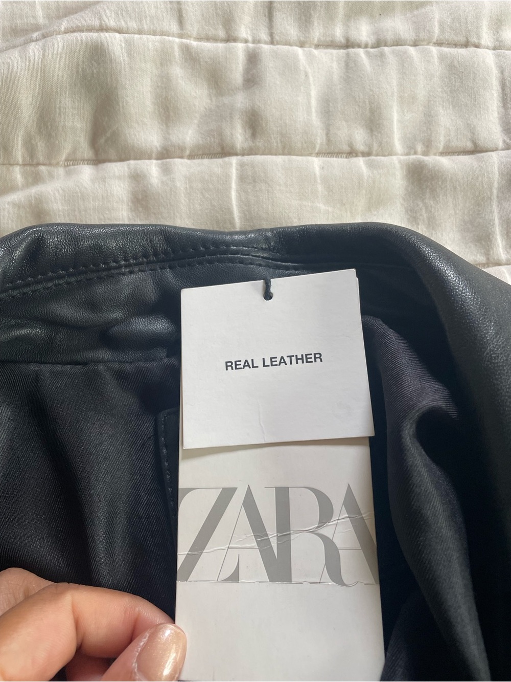 Zara Black Leather Asymmetrical Biker Jacket - Picture 4 of 4
